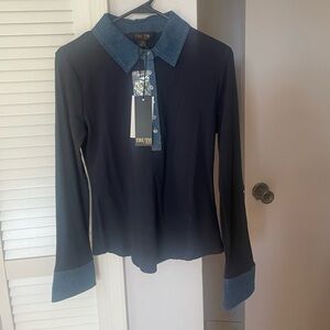 Truth Women's Black Shirt with Blue Collar